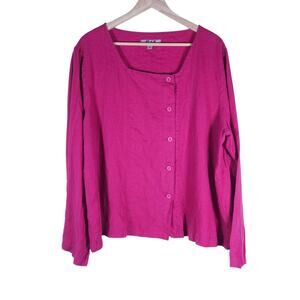 Flax Womens Shirt Large Hot Pink Fuchsia Linen Button Up Relaxed Relaxed Top